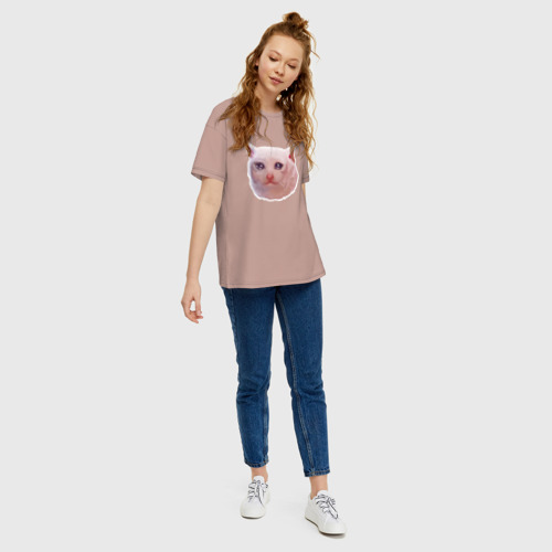 Женская футболка хлопок Oversize с принтом Плачущий кот, вид сбоку #3