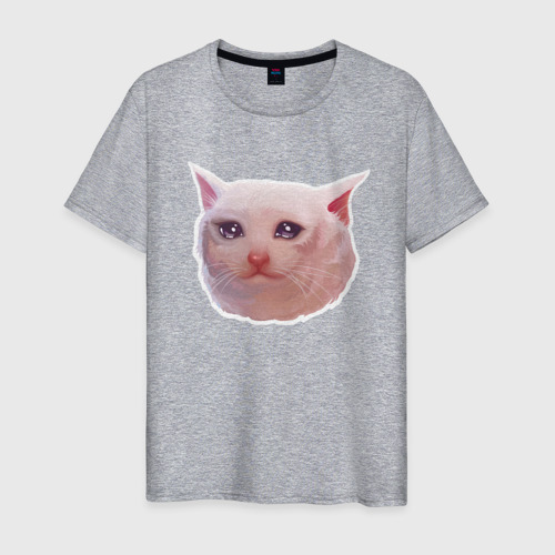 Мужская футболка хлопок с принтом Плачущий кот, вид спереди #2