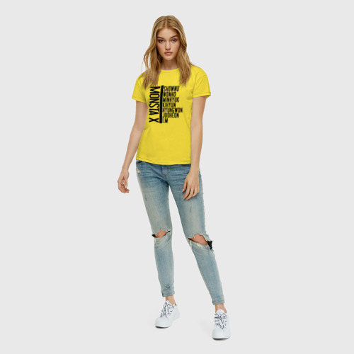 Женская футболка хлопок с принтом MONSTA X, вид сбоку #3