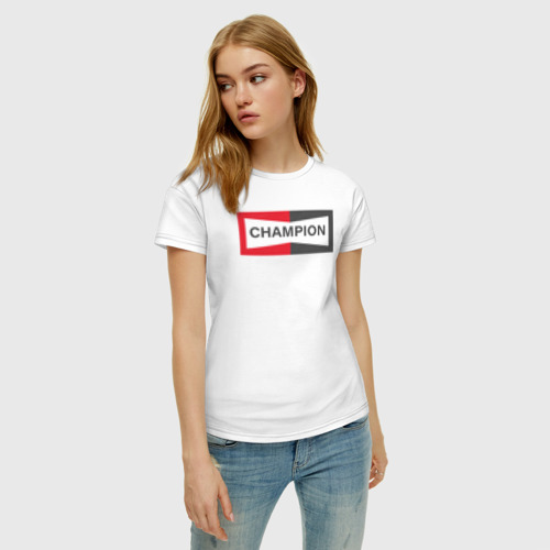 Женская футболка хлопок с принтом Однажды в Голливуде Champion, фото на моделе #1