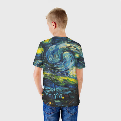 Детская футболка 3D с принтом ЗВЕЗДНАЯ НОЧЬ, вид сзади #2
