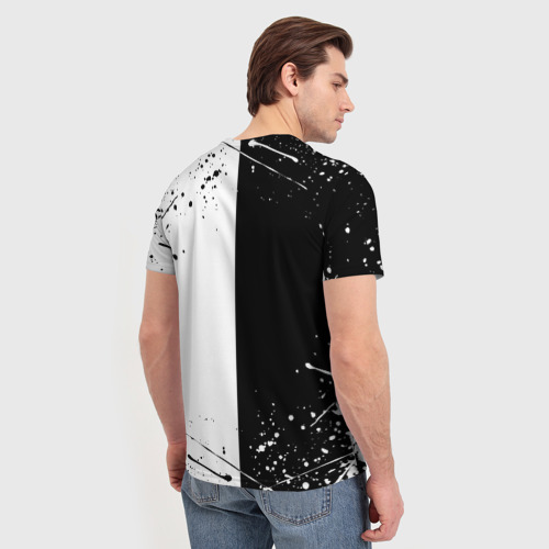 Мужская футболка 3D с принтом Черный Клевер половина фон запачкана, вид сзади #2