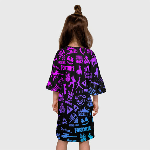 Детское платье 3D с принтом FORTNITE ПАТТЕРН, вид сзади #2