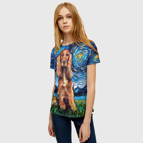 Женская футболка 3D с принтом Кокер-спаниель Van Gogh style, фото на моделе #1