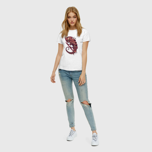 Женская футболка хлопок с принтом Хамелеон Стимпанк, вид сбоку #3