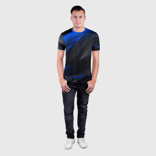Мужская футболка 3D Slim с принтом Blue and Black, вид сбоку #3