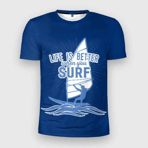 Мужская футболка 3D Slim с принтом Surf, вид спереди #2
