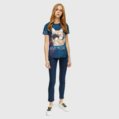 Женская футболка 3D с принтом Say Meow, вид сбоку #3