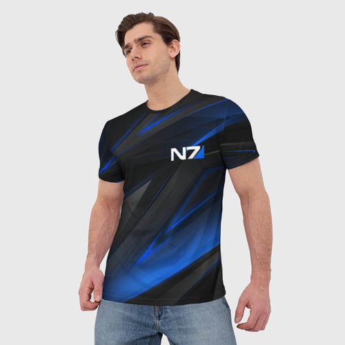 Мужская футболка 3D с принтом Mass Effect N7, фото на моделе #1
