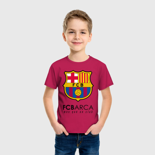 Детская футболка хлопок с принтом FC BARCELONA (BARCA), фото на моделе #1