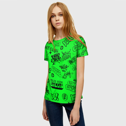 Женская футболка 3D с принтом Billie Eilish graffiti, фото на моделе #1