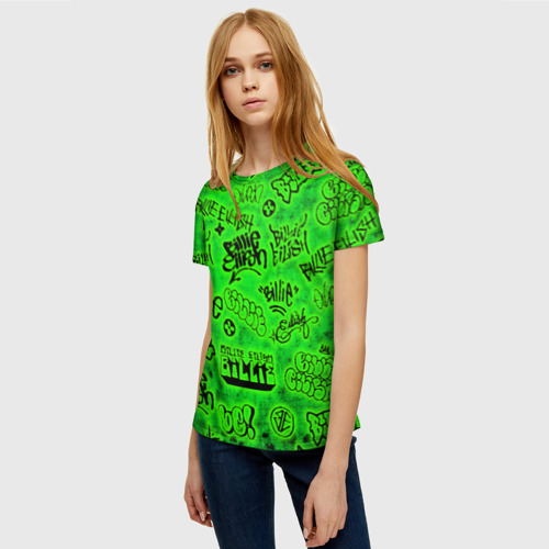 Женская футболка 3D с принтом Billie Eilish Graffiti glow, фото на моделе #1