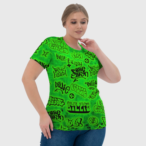 Женская футболка 3D с принтом Billie Eilish Graffiti glow, фото #4
