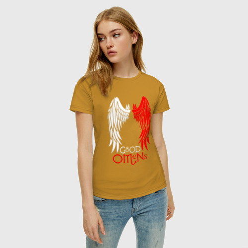 Женская футболка хлопок с принтом Good omens, фото на моделе #1