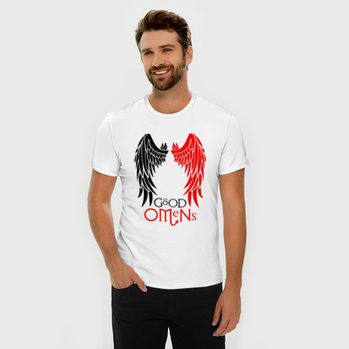 Мужская футболка хлопок Slim с принтом Good omens, фото на моделе #1