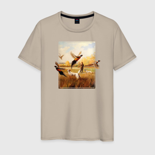 Мужская футболка хлопок с принтом Охота на фазанов, вид спереди #2