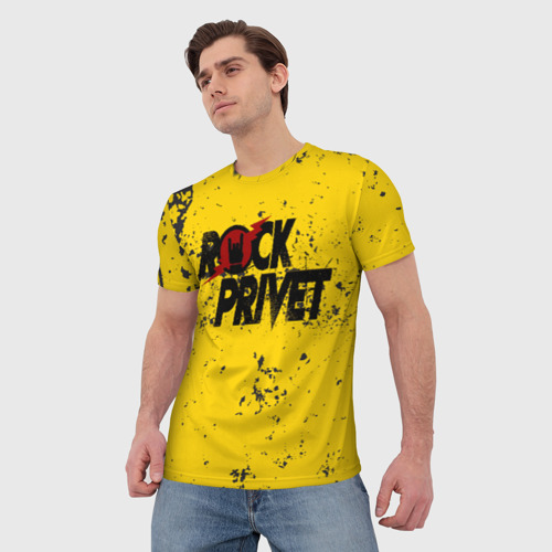 Мужская 3D футболка с принтом Rock Privet, фото на моделе #1