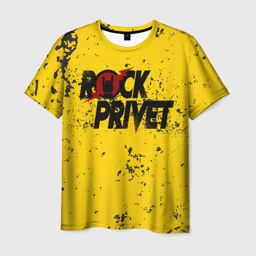 Мужская 3D футболка с принтом Rock Privet, вид спереди #2