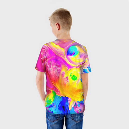 Детская футболка 3D с принтом Краски, вид сзади #2
