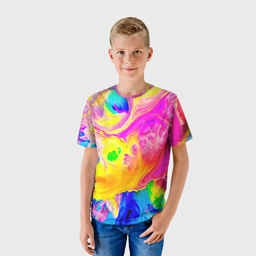 Детская футболка 3D с принтом Краски, фото на моделе #1