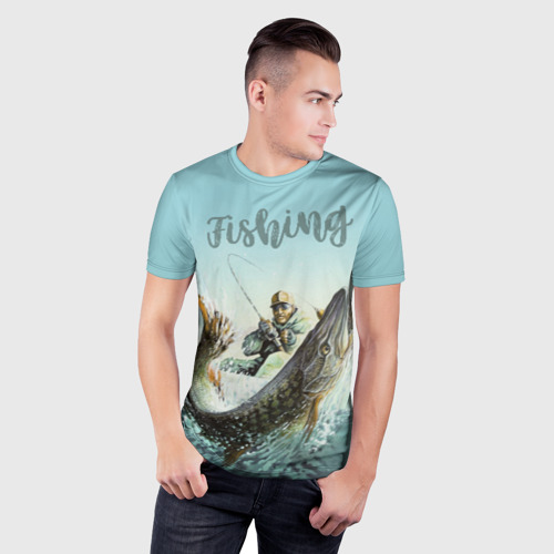 Мужская футболка 3D Slim с принтом Fishing, фото на моделе #1
