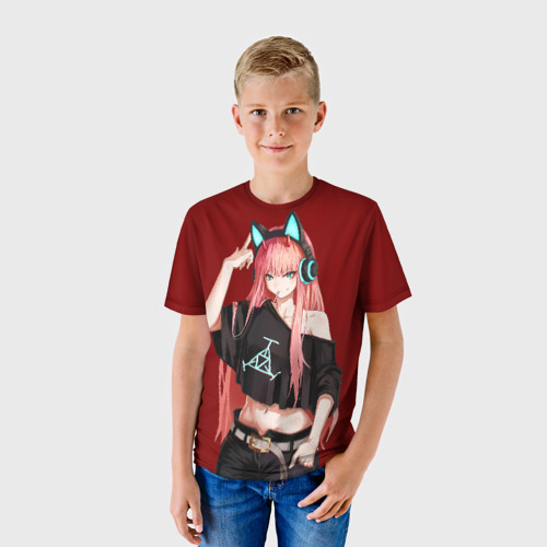 Детская футболка 3D с принтом ZeroTwo (Darling in the Franx), фото на моделе #1