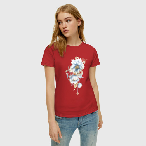 Женская футболка хлопок с принтом Цветы, фото на моделе #1