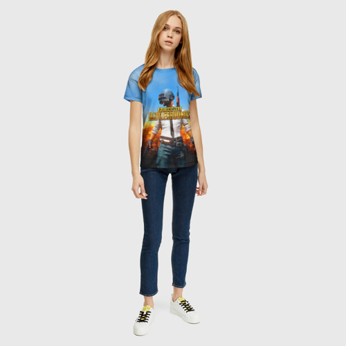 Женская футболка 3D с принтом PUBG HERO | ПАБГ ГЕРОЙ В ОГНЕ, вид сбоку #3