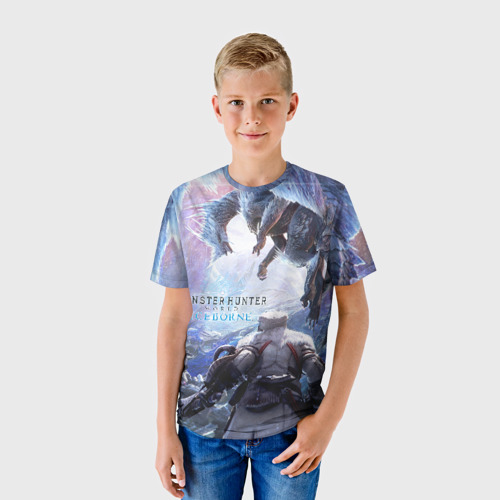 Детская футболка 3D с принтом Monster Hunter: World Iceborn, фото на моделе #1