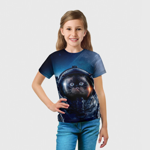 Детская футболка 3D с принтом Кот космонавт, вид сбоку #3