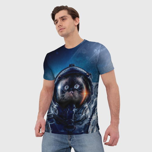 Мужская 3D футболка с принтом Кот космонавт, фото на моделе #1