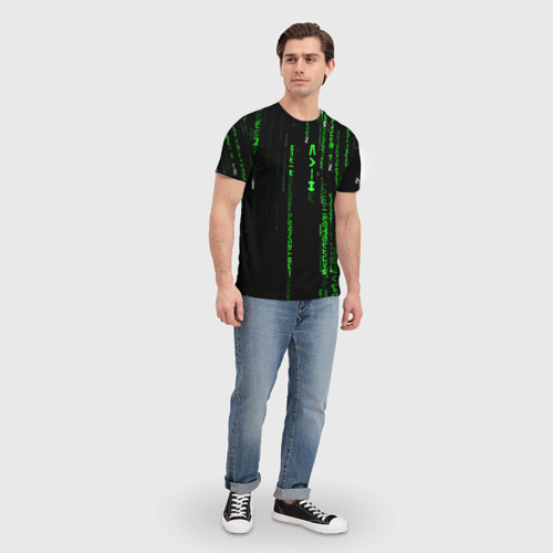 Мужская футболка 3D с принтом Матрица кода, вид сбоку #3