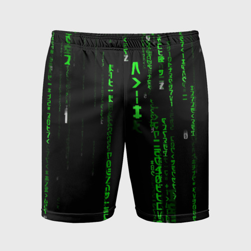 Мужские шорты спортивные с принтом Матрица кода, вид спереди #2