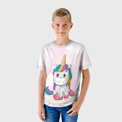 Детская футболка 3D с принтом Милый единорог, фото на моделе #1