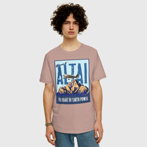 Мужская футболка хлопок Oversize с принтом Алтай, фото на моделе #1