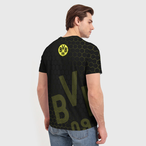 Мужская футболка 3D с принтом Боруссия Дортмунд honeycomb, вид сзади #2