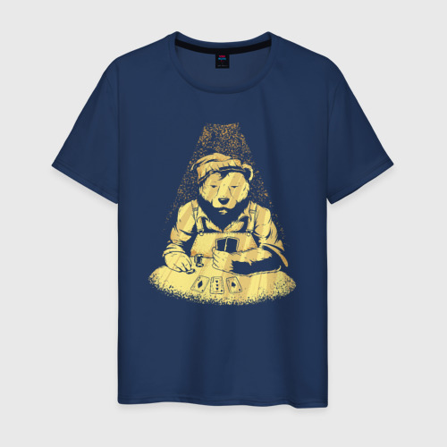 Мужская футболка хлопок с принтом Медведь Покер, вид спереди #2