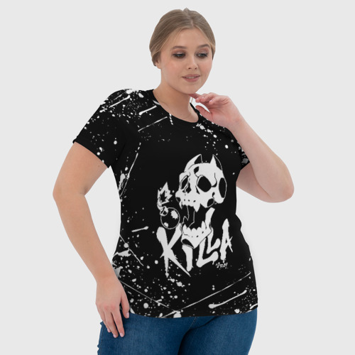 Женская футболка 3D с принтом KILLER QUEEN белое с белыми брызгами, фото #4
