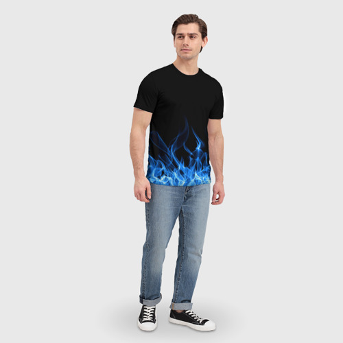 Мужская футболка 3D с принтом Синий Огонь, вид сбоку #3