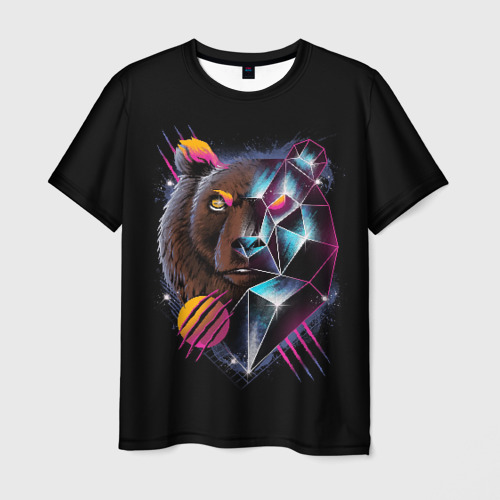 Мужская футболка 3D с принтом RETRO CYBER BEAR, вид спереди #2