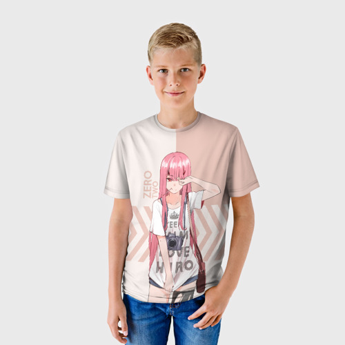 Детская футболка 3D с принтом Darling in the Franxx Zero Two, фото на моделе #1