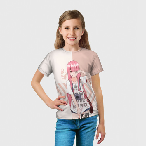 Детская футболка 3D с принтом Darling in the Franxx Zero Two, вид сбоку #3