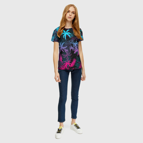 Женская футболка 3D с принтом НЕОНОВЫЕ ПАЛЬМЫ | NEON PALMS, вид сбоку #3