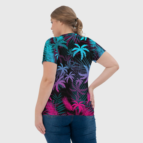 Женская футболка 3D с принтом НЕОНОВЫЕ ПАЛЬМЫ | NEON PALMS, вид сзади #2