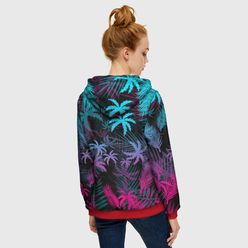 Женская толстовка 3D на молнии с принтом Неоновые пальмы neon palms, вид сзади #2