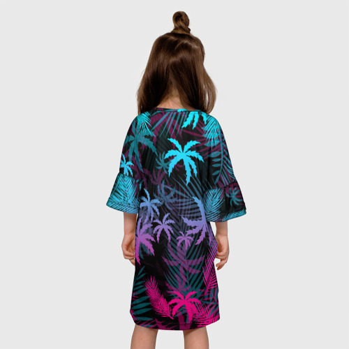 Детское платье 3D с принтом Неоновые пальмы neon palms, вид сзади #2