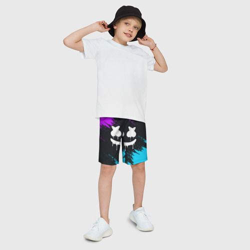 Детские спортивные шорты 3D с принтом НЕОНОВЫЙ МАРШМЕЛЛО | MARSHMELLO NEON, фото на моделе #1