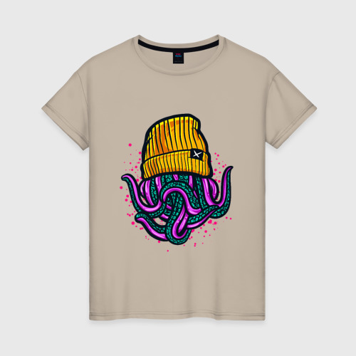 Женская футболка хлопок с принтом Octopus, вид спереди #2