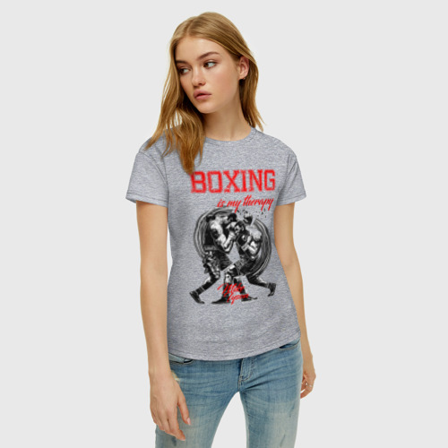 Женская футболка хлопок с принтом Boxing is my therapy, фото на моделе #1