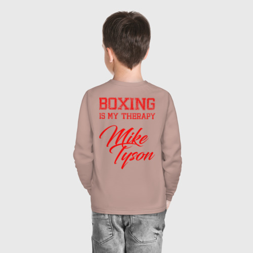 Детский лонгслив хлопок с принтом Boxing is my therapy, вид сзади #2